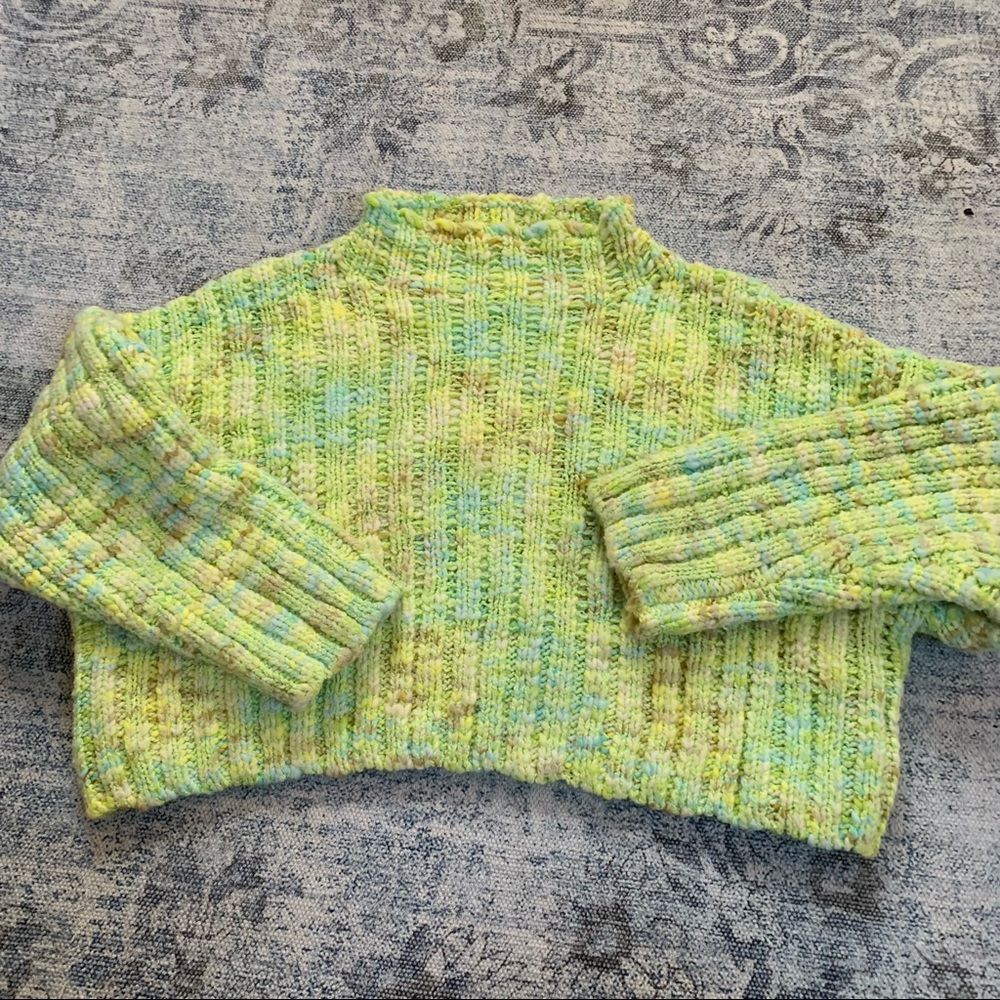 Free people lime green confetti pullover sweater